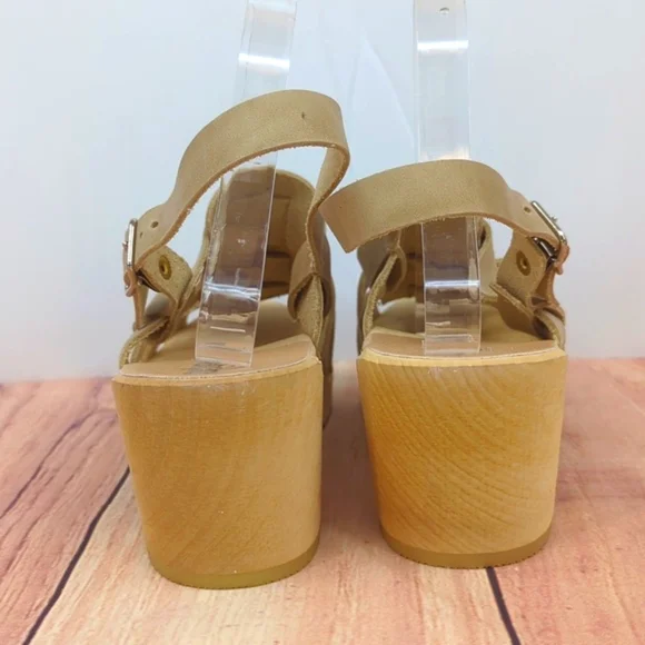 SANDGRENS *NEW* Slingback Fisherman Sandal Wooden Clogs Tan Leather Buck…
